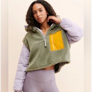 Free People Scenic Route Colorblock Pullover Sweatshirt Jacket Sherpa Teddy XS